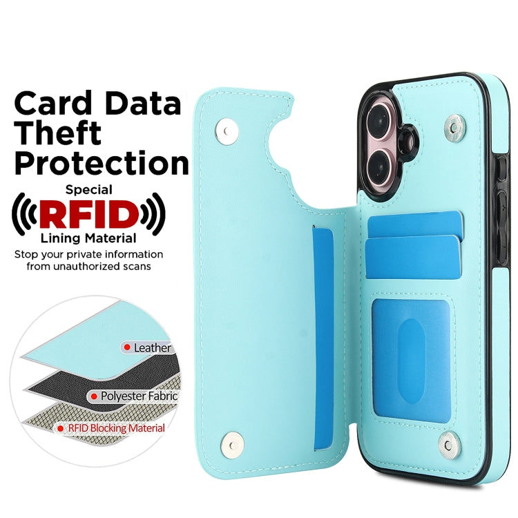 For iPhone 16 Plus Double Buckle Rhombic PU Leather Phone Case(Blue) by buy2fix