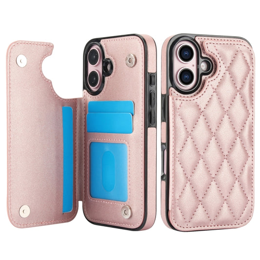 For iPhone 16 Plus Double Buckle Rhombic PU Leather Phone Case(Rose Gold) by buy2fix