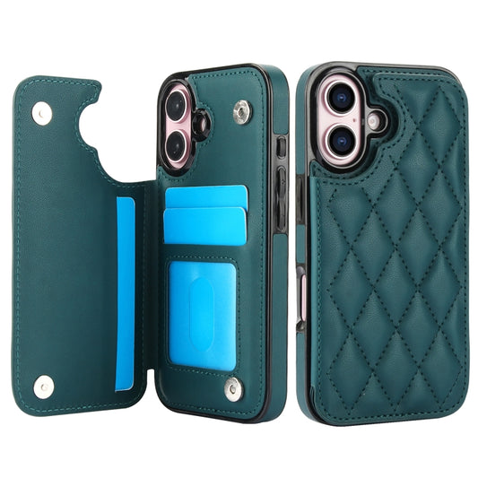 For iPhone 16 Plus Double Buckle Rhombic PU Leather Phone Case(Green) by buy2fix