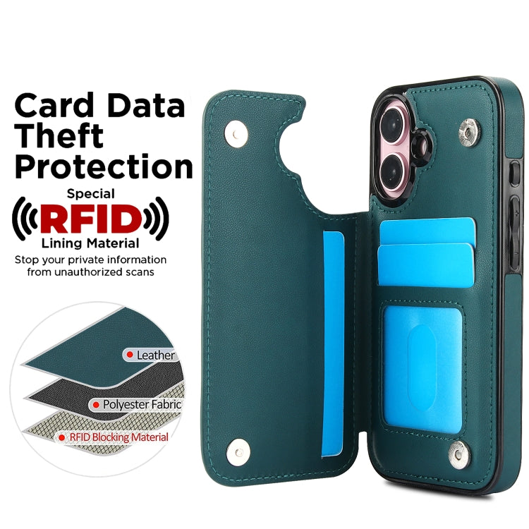 For iPhone 16 Plus Double Buckle Rhombic PU Leather Phone Case(Green) by buy2fix