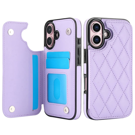 For iPhone 16 Plus Double Buckle Rhombic PU Leather Phone Case(Purple) by buy2fix