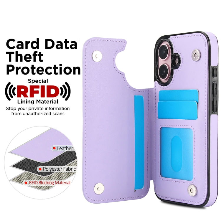 For iPhone 16 Plus Double Buckle Rhombic PU Leather Phone Case(Purple) by buy2fix