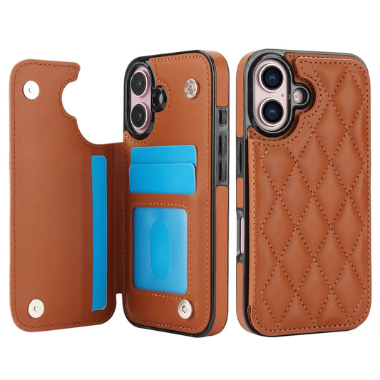 For iPhone 16 Plus Double Buckle Rhombic PU Leather Phone Case(Brown) by buy2fix