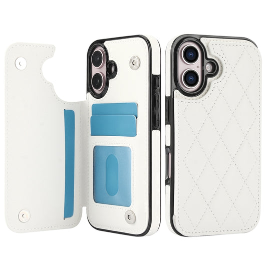 For iPhone 16 Double Buckle Rhombic PU Leather Phone Case(White) by buy2fix