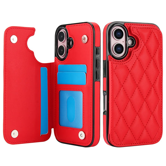 For iPhone 16 Double Buckle Rhombic PU Leather Phone Case(Red) by buy2fix