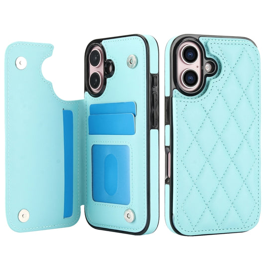 For iPhone 16 Double Buckle Rhombic PU Leather Phone Case(Blue) by buy2fix