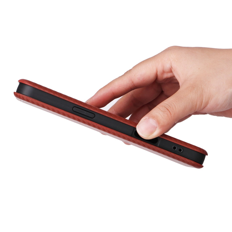 For iPhone 16 Plus Carbon Fiber Texture Flip Leather Phone Case(Brown) by buy2fix