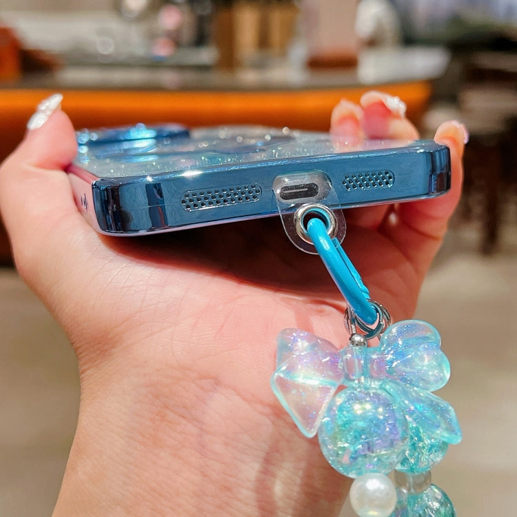 For iPhone 16 Pro Dual-Love Leaves Gradient Glitter Bracelets Magsafe TPU Phone Case(Blue) by buy2fix