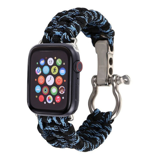 For Apple Watch Ultra 49mm&Watch Ultra 2 49mm / Series 9&8&7 45mm / SE 3&SE 2&6&SE&5&4 44mm / 3&2&1 42mm Umbrella Cord Nylon Braided Watch Band(Blue Black) by buy2fix
