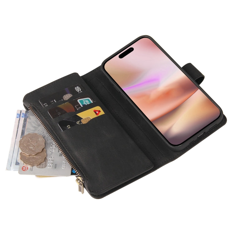 For iPhone 16 Plus Skin Feel Multi Card Slots Zipper Wallet Leather Phone Case(Black) - iPhone 16 Plus Cases by buy2fix | Online Shopping UK | buy2fix
