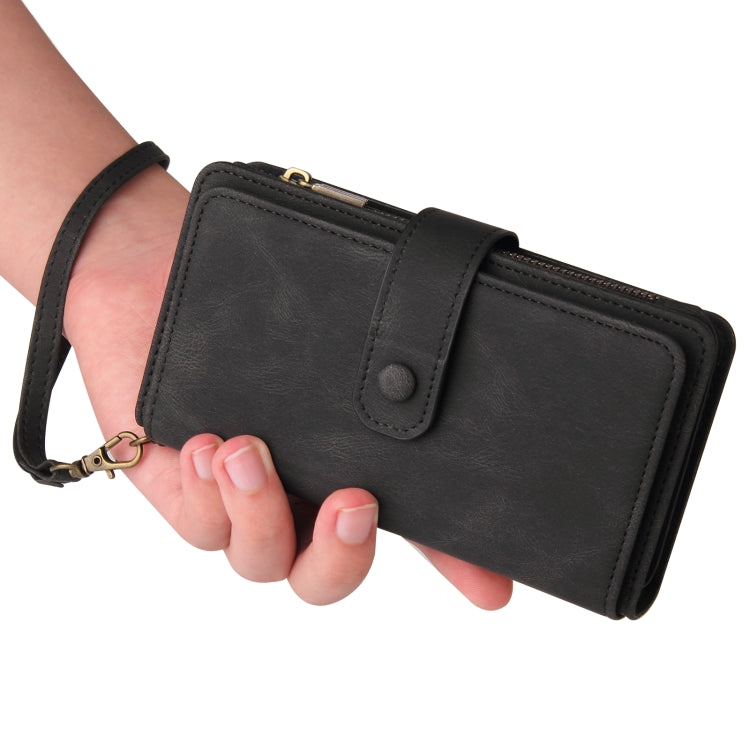 For iPhone 16 Plus Skin Feel Multi Card Slots Zipper Wallet Leather Phone Case(Black) - iPhone 16 Plus Cases by buy2fix | Online Shopping UK | buy2fix
