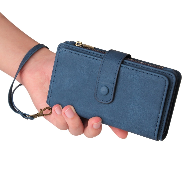 For iPhone 16e Skin Feel Multi Card Slots Zipper Wallet Leather Phone Case(Blue) by buy2fix