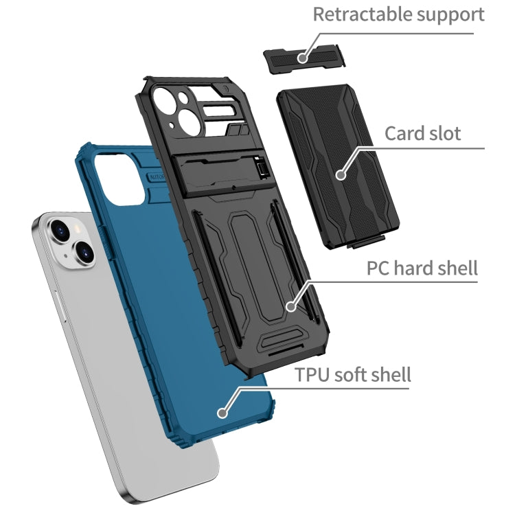 For iPhone 15 Plus Kickstand Armor Card Wallet Phone Case(Blue) - iPhone 15 Plus Cases by buy2fix | Online Shopping UK | buy2fix
