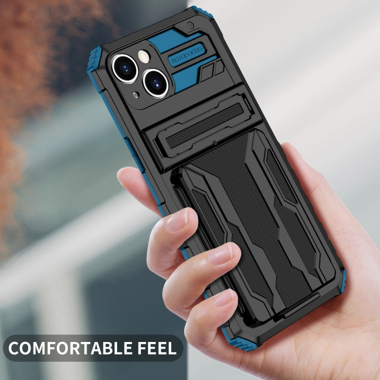 For iPhone 15 Plus Kickstand Armor Card Wallet Phone Case(Blue) - iPhone 15 Plus Cases by buy2fix | Online Shopping UK | buy2fix
