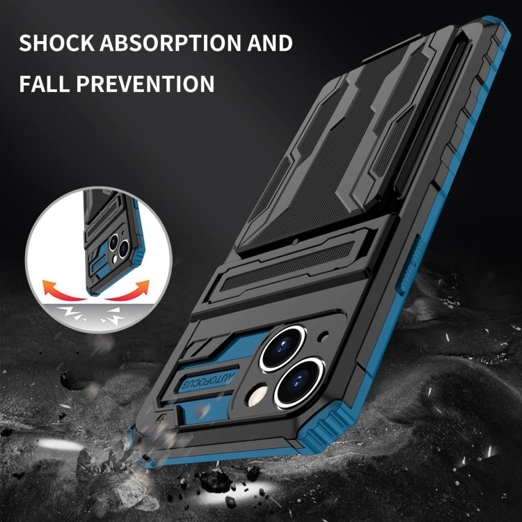 For iPhone 15 Plus Kickstand Armor Card Wallet Phone Case(Blue) - iPhone 15 Plus Cases by buy2fix | Online Shopping UK | buy2fix