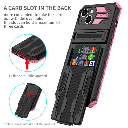 For iPhone 15 Kickstand Armor Card Wallet Phone Case(Pink) by buy2fix