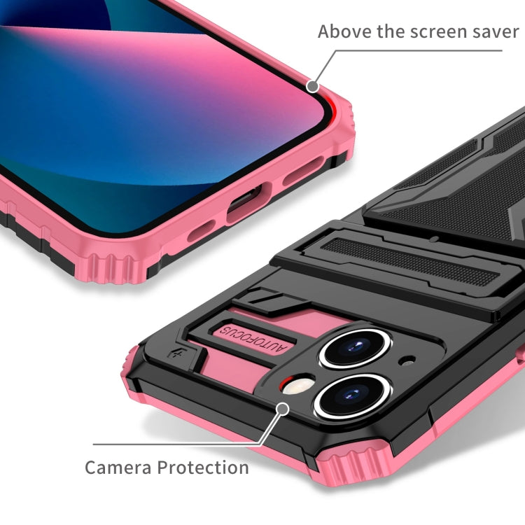For iPhone 15 Kickstand Armor Card Wallet Phone Case(Pink) - iPhone 15 Cases by buy2fix | Online Shopping UK | buy2fix