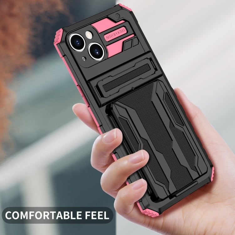 For iPhone 15 Kickstand Armor Card Wallet Phone Case(Pink) - iPhone 15 Cases by buy2fix | Online Shopping UK | buy2fix