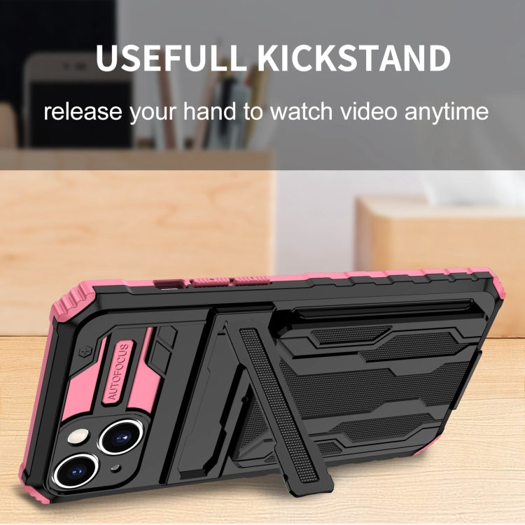 For iPhone 15 Kickstand Armor Card Wallet Phone Case(Pink) - iPhone 15 Cases by buy2fix | Online Shopping UK | buy2fix