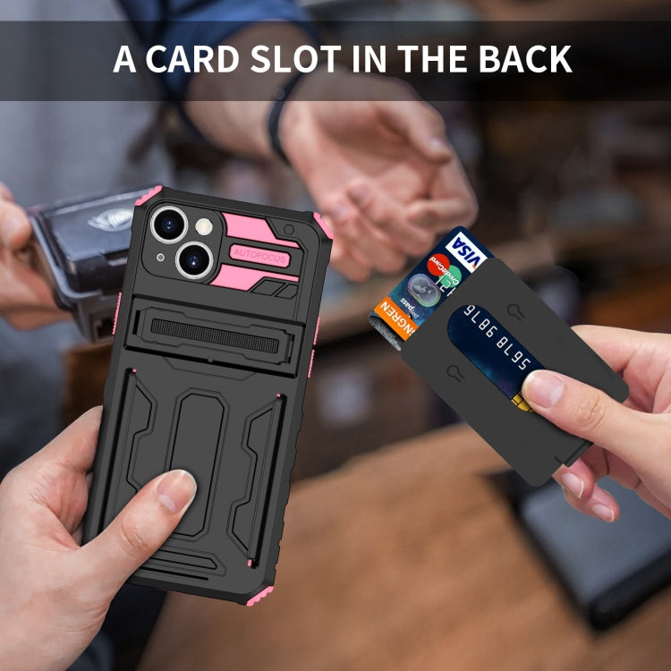 For iPhone 15 Kickstand Armor Card Wallet Phone Case(Pink) - iPhone 15 Cases by buy2fix | Online Shopping UK | buy2fix