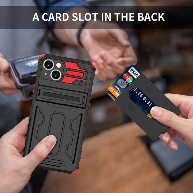For iPhone 15 Kickstand Armor Card Wallet Phone Case(Red) - iPhone 15 Cases by buy2fix | Online Shopping UK | buy2fix