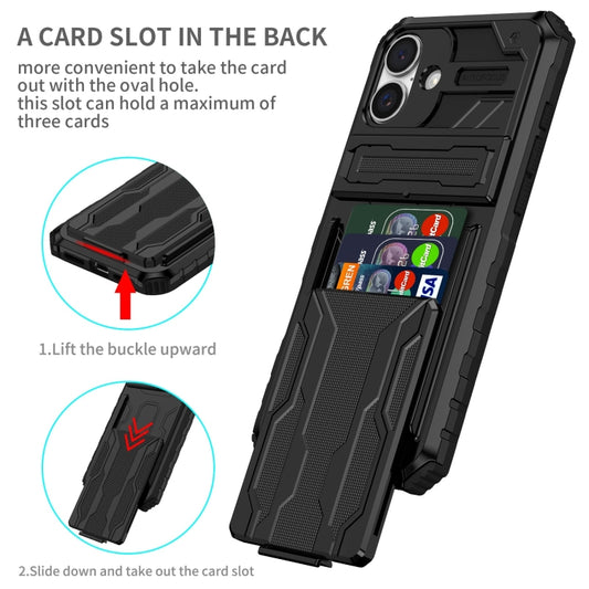 For iPhone 16 Plus Kickstand Armor Card Wallet Phone Case(Black) by buy2fix