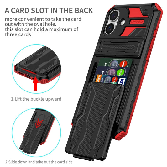 For iPhone 16 Plus Kickstand Armor Card Wallet Phone Case(Red) by buy2fix