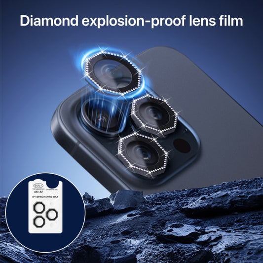 For iPhone 16 Pro / 16 Pro Max HD Lens Protective Film with Diamond(Black) by buy2fix