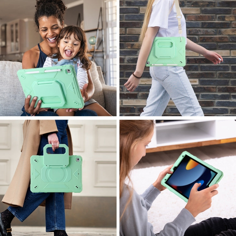 For iPad 10.2 2021 / 2020 / 2019 Legend Grip Holder Silicone Hybrid PC Tablet Case with Strap(Mint Green) by buy2fix