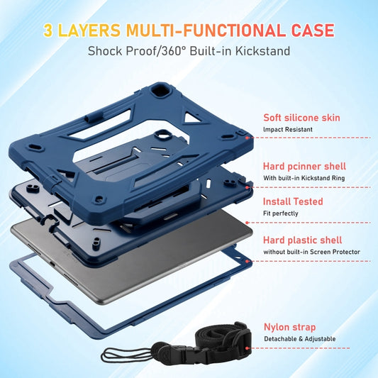 For iPad 10.2 2021 / 2020 / 2019 Legend Grip Holder Silicone Hybrid PC Tablet Case with Strap(Navy Blue) by buy2fix