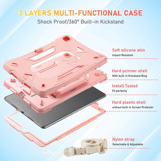 For iPad 10.2 2021 / 2020 / 2019 Legend Grip Holder Silicone Hybrid PC Tablet Case with Strap(Pink) by buy2fix