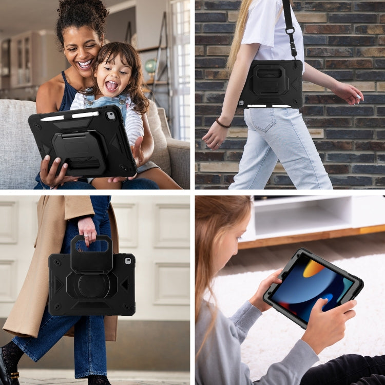 For iPad 10.2 2021 / 2020 / 2019 Legend Grip Holder Silicone Hybrid PC Tablet Case with Strap(Black) by buy2fix
