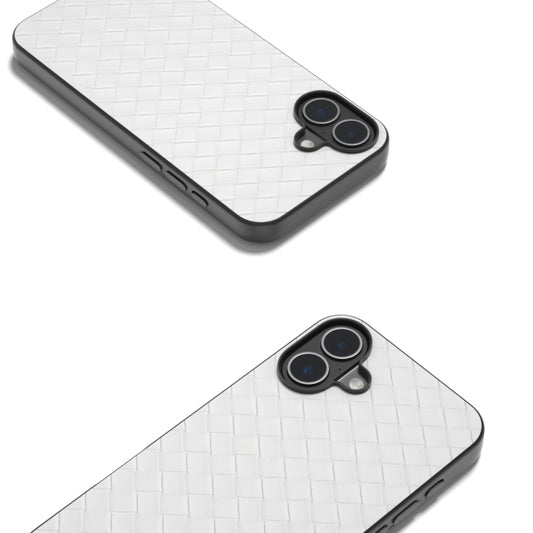 For iPhone 16 Plus Black Frame Woven Texture PU Phone Case(White) by buy2fix