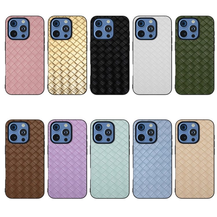 For iPhone 16 Pro Black Frame Woven Texture PU Phone Case(Brown) by buy2fix