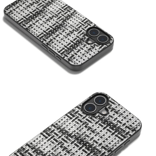 For iPhone 16 Black Frame Color Lattice Texture PU Phone Case(Black) by buy2fix