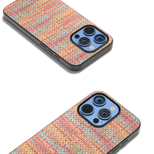 For iPhone 16 Pro Max Black Frame Color Lattice Texture PU Phone Case(Tangerine) by buy2fix