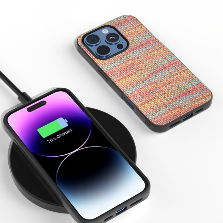 For iPhone 16 Pro Max Black Frame Color Lattice Texture PU Phone Case(Tangerine) by buy2fix