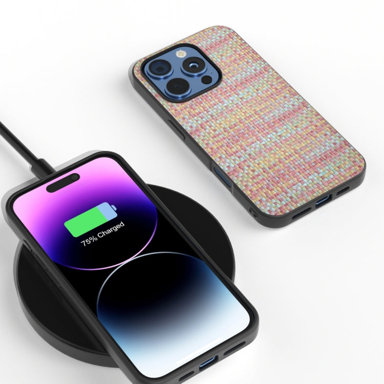 For iPhone 16 Pro Max Black Frame Color Lattice Texture PU Phone Case(Pink) by buy2fix