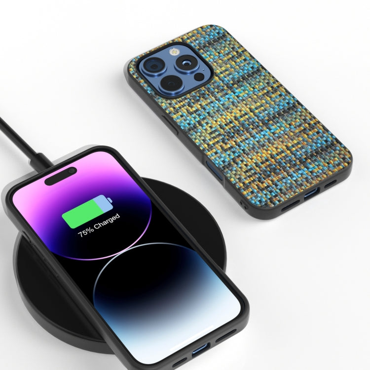 For iPhone 16 Pro Max Black Frame Color Lattice Texture PU Phone Case(Gold) by buy2fix