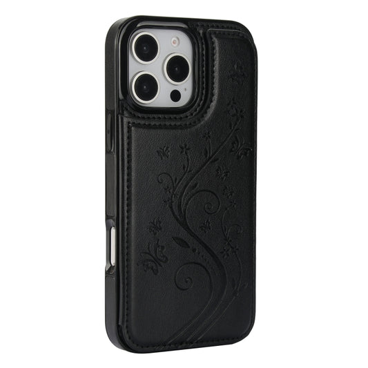 For iPhone 16 Pro Max Double Buckle Butterfly Embossing PU Phone Case(Black) by buy2fix