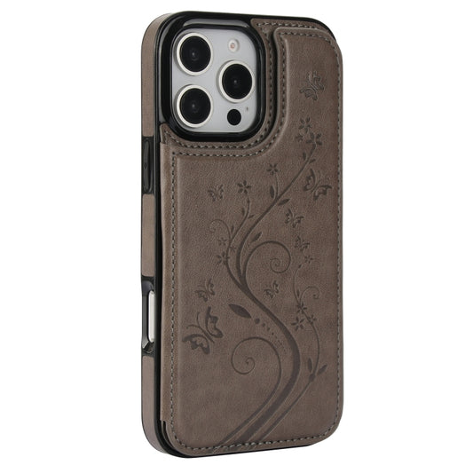 For iPhone 16 Pro Double Buckle Butterfly Embossing PU Phone Case(Grey) by buy2fix