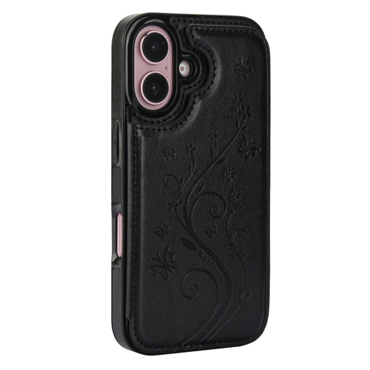 For iPhone 16 Plus Double Buckle Butterfly Embossing PU Phone Case(Black) by buy2fix