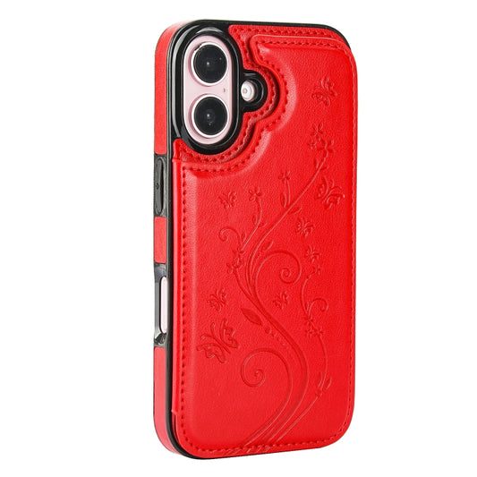For iPhone 16 Plus Double Buckle Butterfly Embossing PU Phone Case(Red) by buy2fix