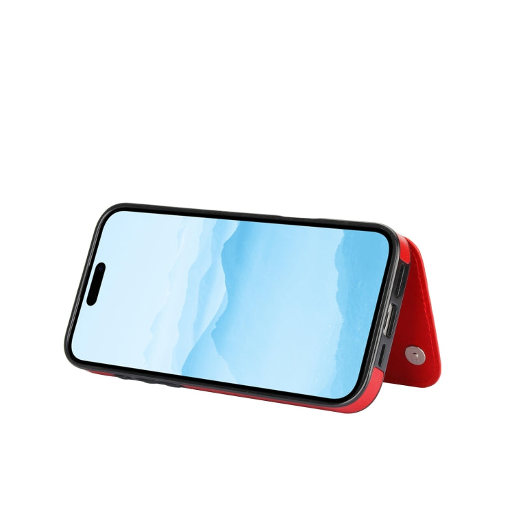 For iPhone 16 Plus Double Buckle Butterfly Embossing PU Phone Case(Red) by buy2fix