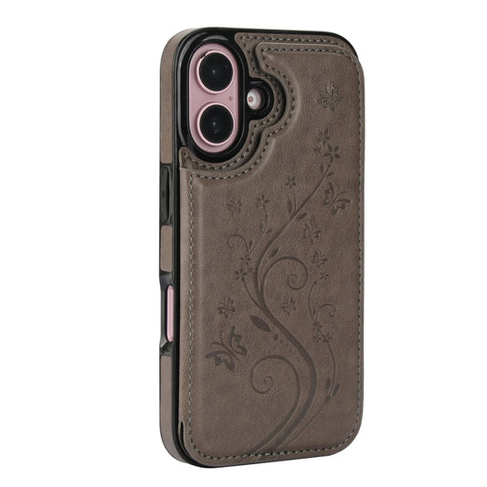 For iPhone 16 Plus Double Buckle Butterfly Embossing PU Phone Case(Grey) by buy2fix