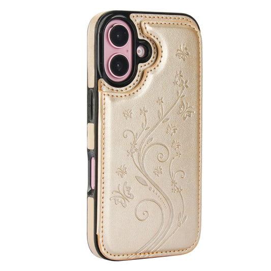 For iPhone 16 Plus Double Buckle Butterfly Embossing PU Phone Case(Gold) by buy2fix