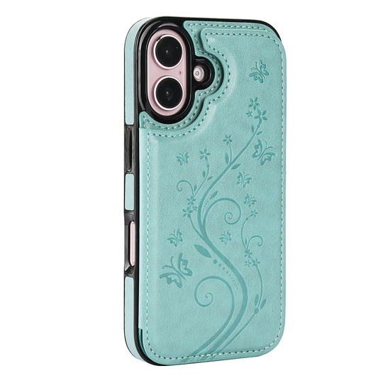 For iPhone 16 Plus Double Buckle Butterfly Embossing PU Phone Case(Green) by buy2fix