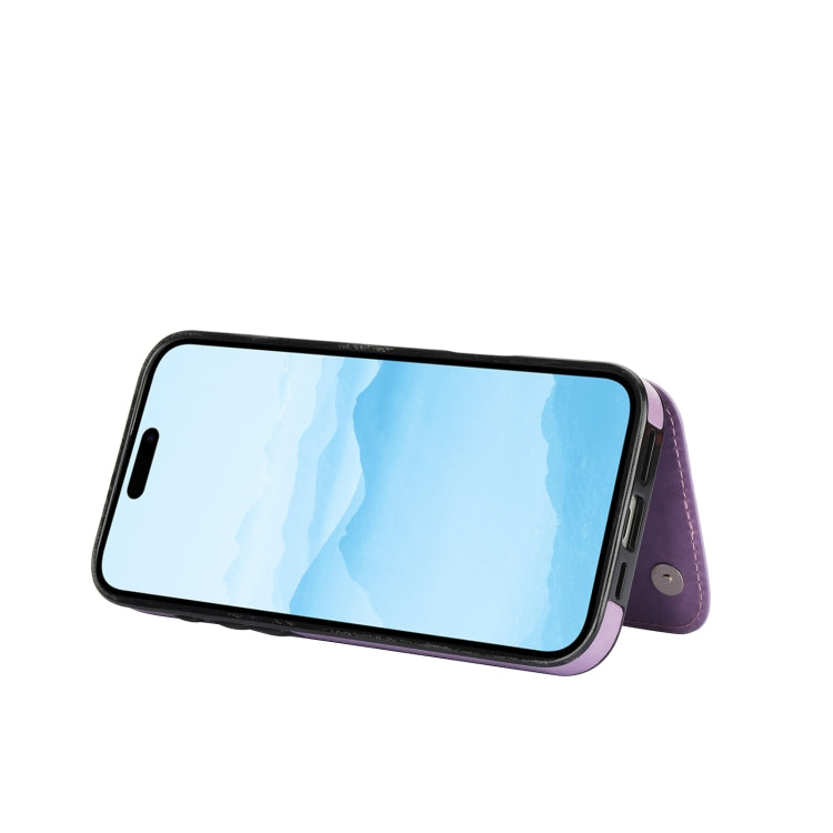 For iPhone 16 Plus Double Buckle Butterfly Embossing PU Phone Case(Purple) by buy2fix