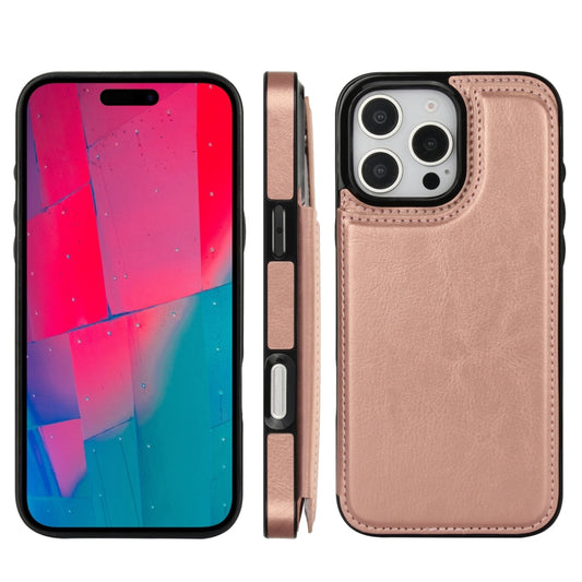 For iPhone 16 Pro Max Double Buckle Crazy Horse Texture PU Phone Case(Rose Gold) by buy2fix