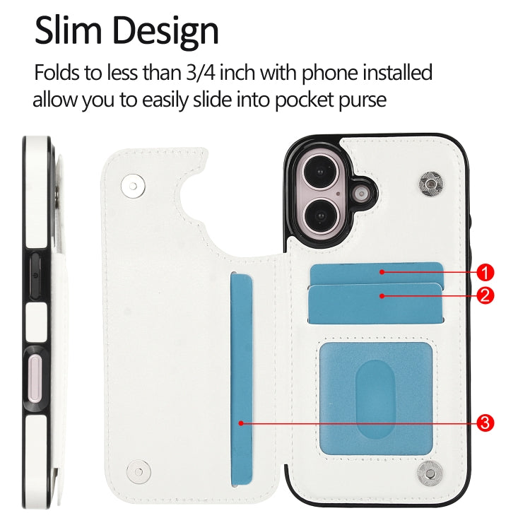 For iPhone 16 Plus Double Buckle Crazy Horse Texture PU Phone Case(Pink) by buy2fix